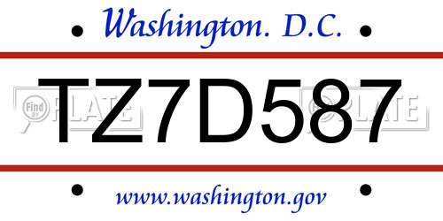 TZ7D587 District Of Columbia License Plate