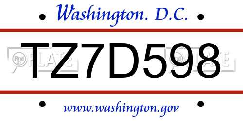 TZ7D598 District Of Columbia License Plate