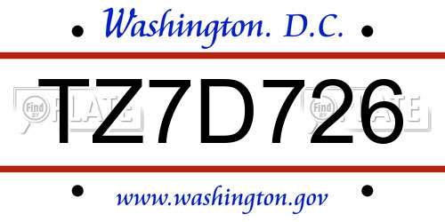TZ7D726 District Of Columbia License Plate