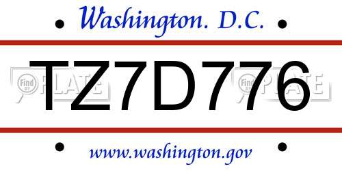 TZ7D776 District Of Columbia License Plate