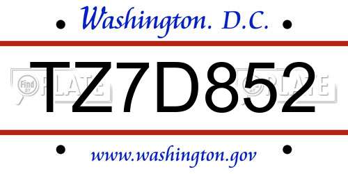 TZ7D852 District Of Columbia License Plate