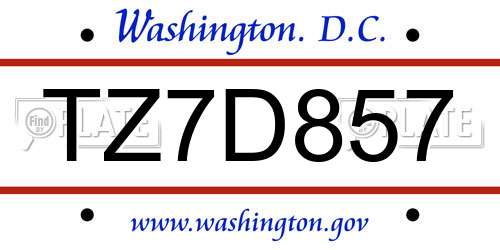 TZ7D857 District Of Columbia License Plate