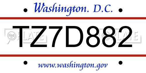 TZ7D882 District Of Columbia License Plate