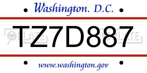TZ7D887 District Of Columbia License Plate