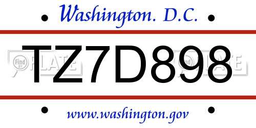 TZ7D898 District Of Columbia License Plate