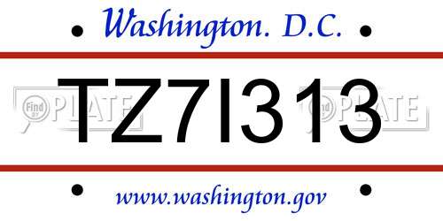 TZ7I313 District Of Columbia License Plate