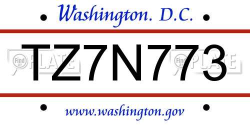 TZ7N773 District Of Columbia License Plate