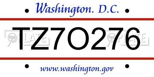TZ7O276 District Of Columbia License Plate