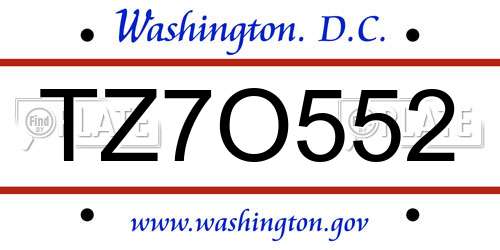 TZ7O552 District Of Columbia License Plate