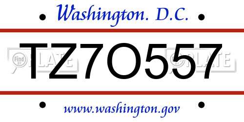 TZ7O557 District Of Columbia License Plate