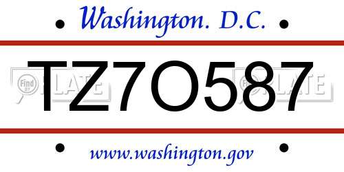 TZ7O587 District Of Columbia License Plate