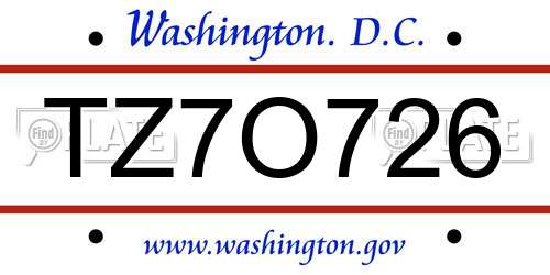 TZ7O726 District Of Columbia License Plate