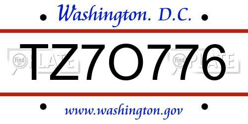 TZ7O776 District Of Columbia License Plate