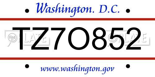 TZ7O852 District Of Columbia License Plate
