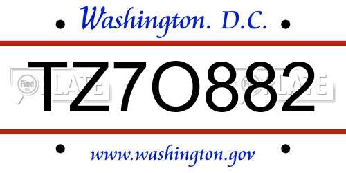 TZ7O882 District Of Columbia License Plate
