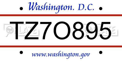 TZ7O895 District Of Columbia License Plate