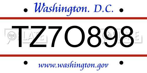 TZ7O898 District Of Columbia License Plate