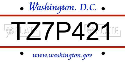 TZ7P421 District Of Columbia License Plate