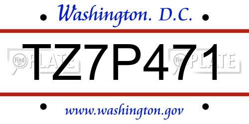 TZ7P471 District Of Columbia License Plate