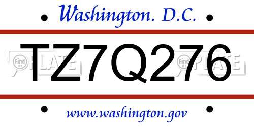 TZ7Q276 District Of Columbia License Plate