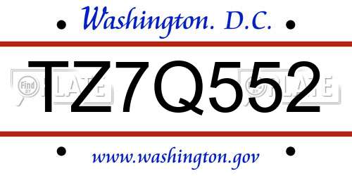 TZ7Q552 District Of Columbia License Plate
