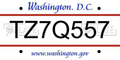 TZ7Q557 District Of Columbia License Plate