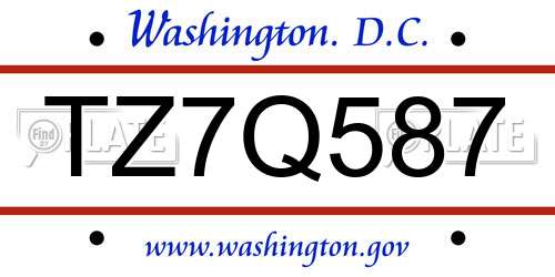 TZ7Q587 District Of Columbia License Plate