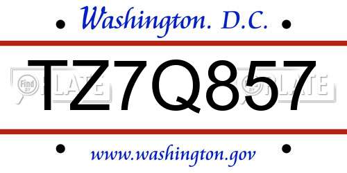 TZ7Q857 District Of Columbia License Plate