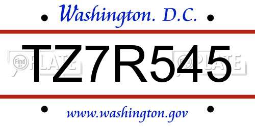 TZ7R545 District Of Columbia License Plate