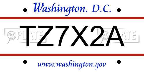 TZ7X2A District Of Columbia License Plate