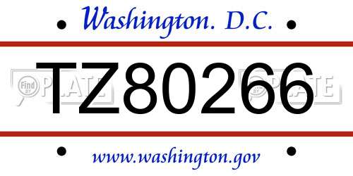 TZ80266 District Of Columbia License Plate