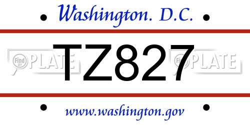 TZ827 District Of Columbia License Plate
