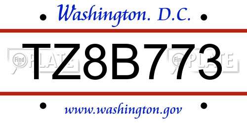 TZ8B773 District Of Columbia License Plate