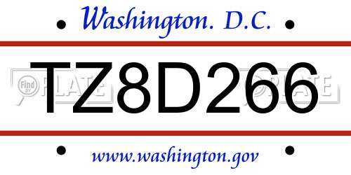 TZ8D266 District Of Columbia License Plate