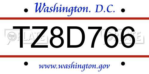 TZ8D766 District Of Columbia License Plate