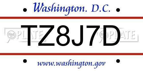 TZ8J7D District Of Columbia License Plate