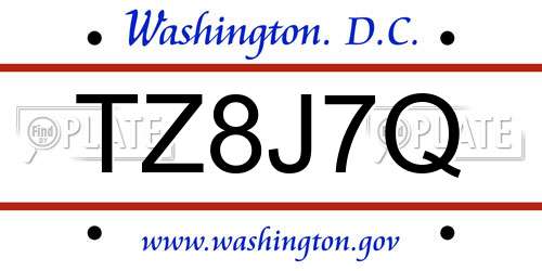 TZ8J7Q District Of Columbia License Plate