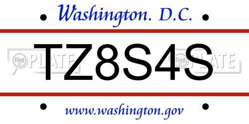 TZ8S4S District Of Columbia License Plate