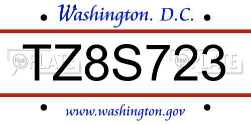 TZ8S723 District Of Columbia License Plate