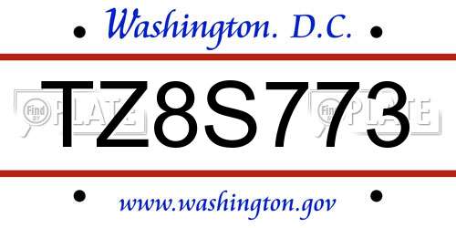 TZ8S773 District Of Columbia License Plate