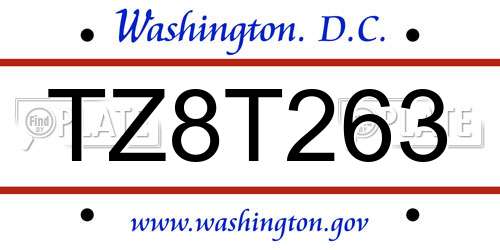TZ8T263 District Of Columbia License Plate