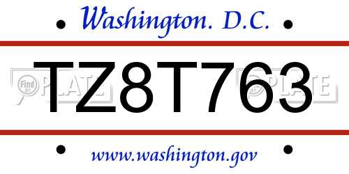 TZ8T763 District Of Columbia License Plate