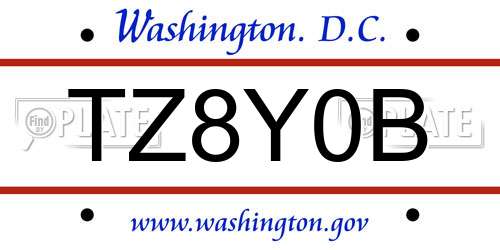 TZ8Y0B District Of Columbia License Plate