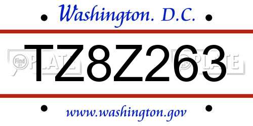 TZ8Z263 District Of Columbia License Plate