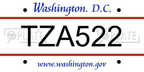 TZA522 District Of Columbia License Plate