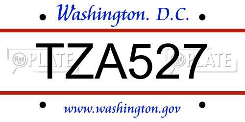 TZA527 District Of Columbia License Plate
