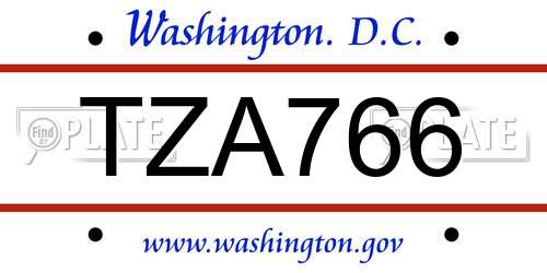 TZA766 District Of Columbia License Plate