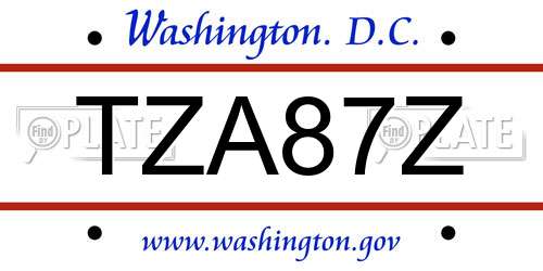 TZA87Z District Of Columbia License Plate
