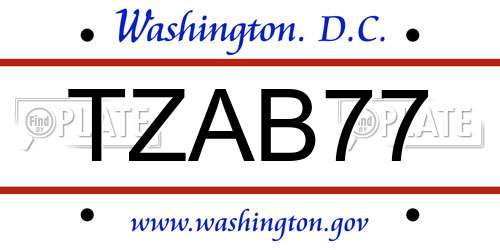TZAB77 District Of Columbia License Plate