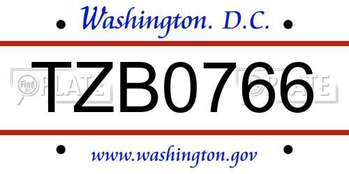 TZB0766 District Of Columbia License Plate